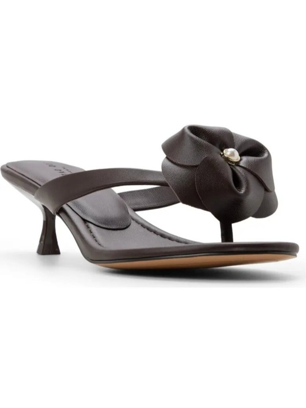 Ted Baker Womens Brown Leather Open Birdie Floral Kitten Heel Sandals Sz 8.5 NIB